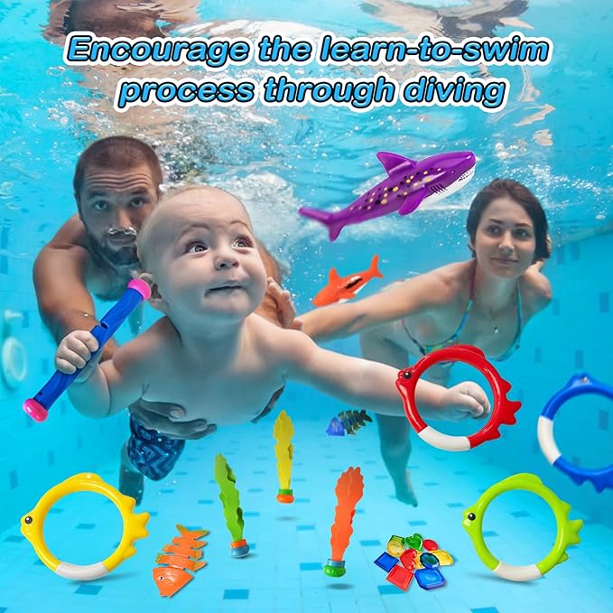 Jasonwell Pool Diving Toys Games - 31 PCS Swimming Pool Toys for Kids Teens with Diving Rings Dive Sticks Underwater Treasures Torpedo Bandits Fish Toy etc Fun Water Swim Toy for Boys Girls Adults