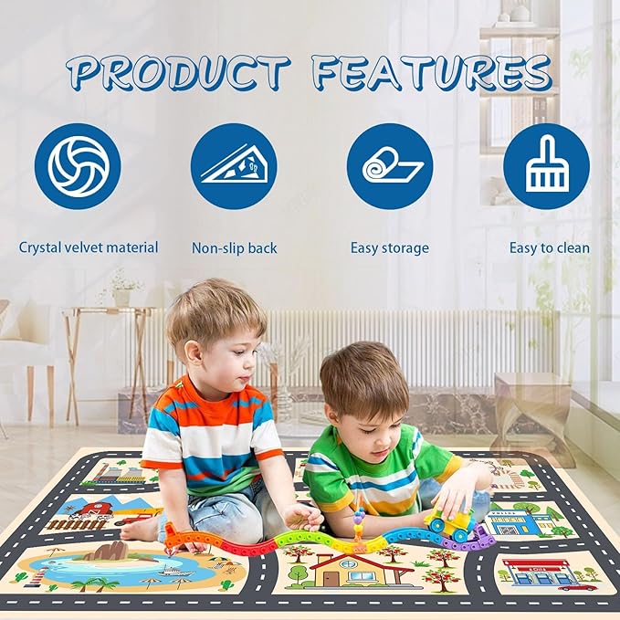 Kids Car Rug Play Mat Carprt for Playroom Classroom, largr Educational Area Rugs with Non-Slip Backing, City Life Play Carpet for Playing Cars Toys Ideal Gift for Children Boy Girl 3.3x4.9ft