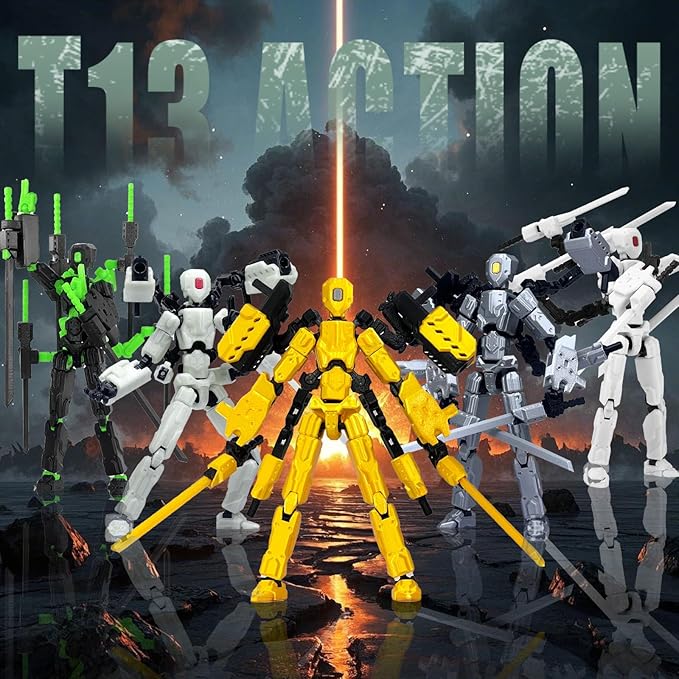 8 inch T13 (Assembly Completed) Action Figure Set,Robot 13 Multi-Articular Mobile Nova T-13,Desktop Decorations for Game Lovers Toys (Black)