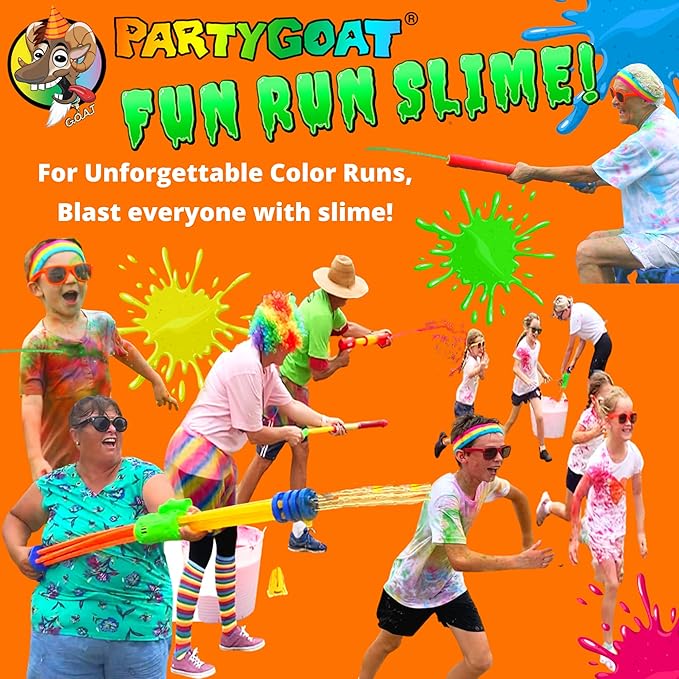 PARTY GOAT Instant Slime Powder Mix. Bulk 20 Gallon Pack. Just Add Water to Make Orange & Purple Slime for Color Run, Blaster Guns & Color Wars