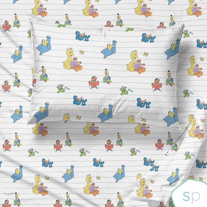 Saturday Park Sesame Street Full Sheet Set - Elmo and Cookie 4 Piece 100% Organic Cotton Sheets with Pillow Cover - GOTS & Oeko-TEX Certified