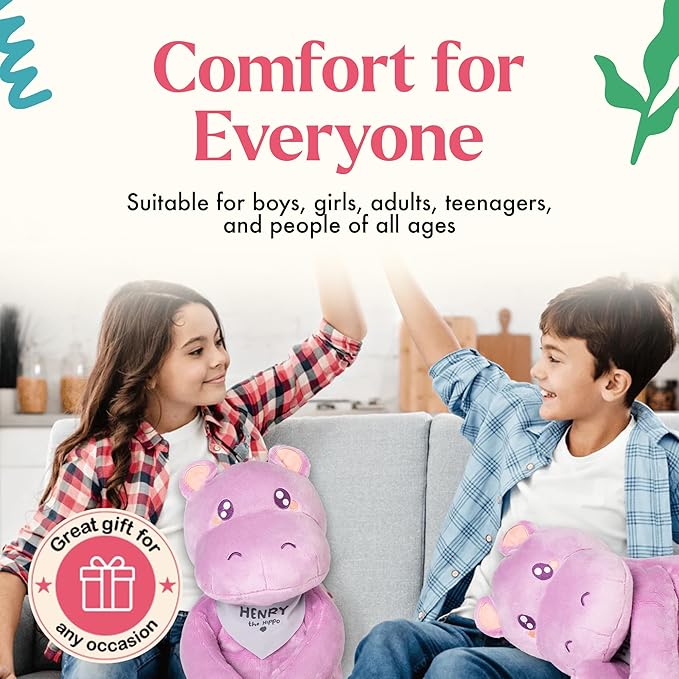Lilly's Love Weighted Stuffed Animal, 5lb | Sensory Weighted Plush for Kids and Adults | Machine Washable Plushies w/Removable Inner | Calming Weighted Stuffed Animals for Anxiety, Henry The Hippo