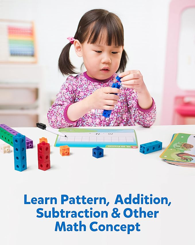 Coogam Math Manipulatives, Math Game for Kids 3-8 with Number Counting Snap Linking Cube, 1st Grade Math Flashcards Toy Gift for Preschool Learning