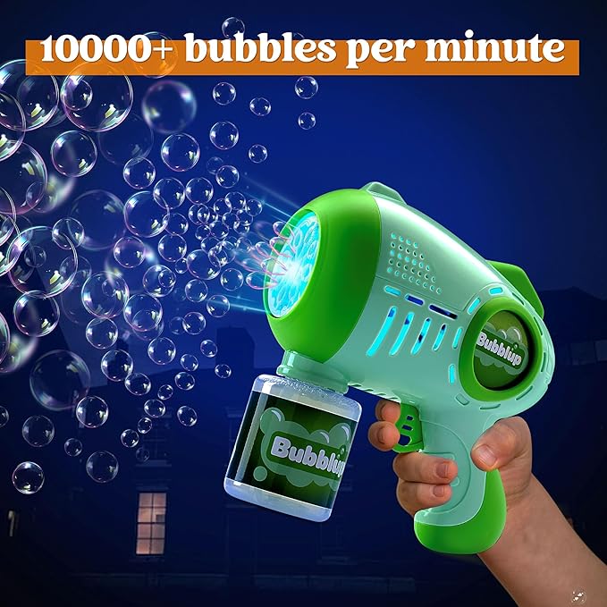 JOYIN 2 Packs Bubble Guns with 4 Bottles Solution, 8 Holes Light Up Automatic Bubble Machine Gun for Kids, Adults, Summer Toys, Easter Basket Stuffers, Birthday Gift, Party Favors