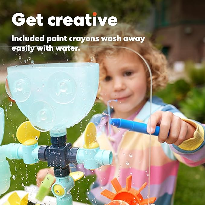 KiwiCo Water and Sand Sensory Table | Includes 26 Accessory Pcs: Pipes, Spinners, Water Wheel, Paint Crayons, and More | Outdoor Water Table for Toddlers Ages 3+