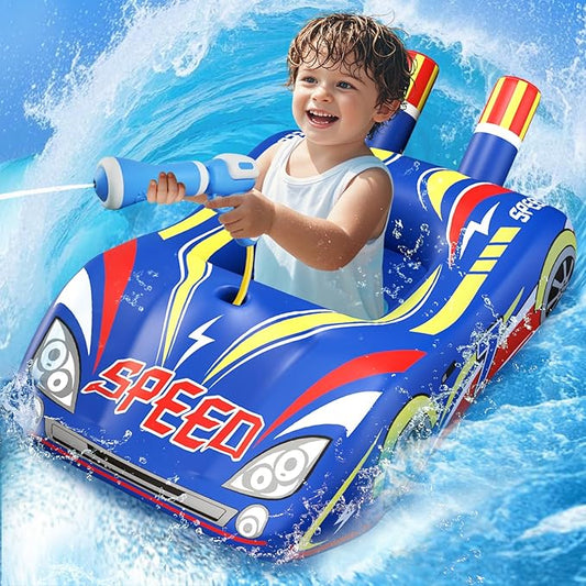 JOSEN Pool Floats Kids with Water Gun, Inflatable Ride-on Car Funny Pool Floats for Kids Ages 3-8, Toddler Pool Float, Summer Outdoor Lake Beach Party Pool Toys for Boys Girls