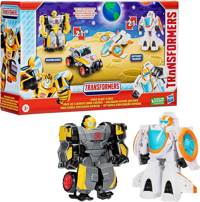 Transformers Toys Space Blast 2-Pack, Bumblebee and Autobot Blades 4.5-Inch Action Figures, Preschool Robot Toys for Kids Ages 3 and Up (Amazon Exclusive)