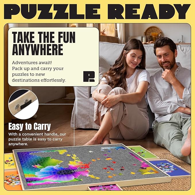 Puzzle Ready Large 2000-Piece Puzzle Board - 41" x 32" Puzzle Table with 5 Colorful Drawers, Cover Mat, Felt Workspace & Carrying Handle – Ideal Game Table for Adults & Children