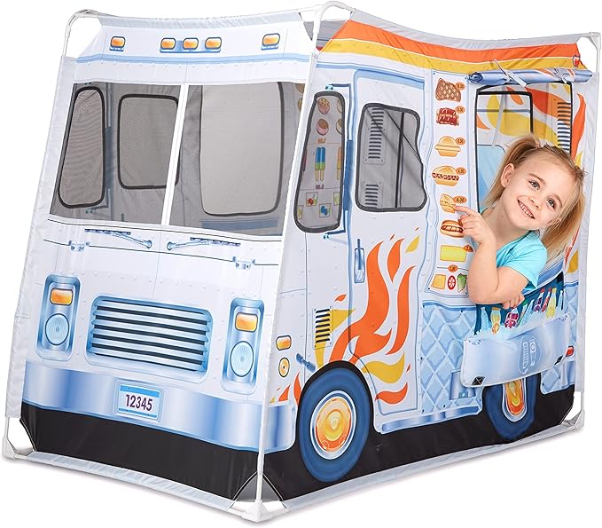 Melissa & Doug Fabric Double-Sided Food Truck Play Tent - Ice Cream And BBQ Role Play Toy Food Truck Tent, For Kids Ages 3+
