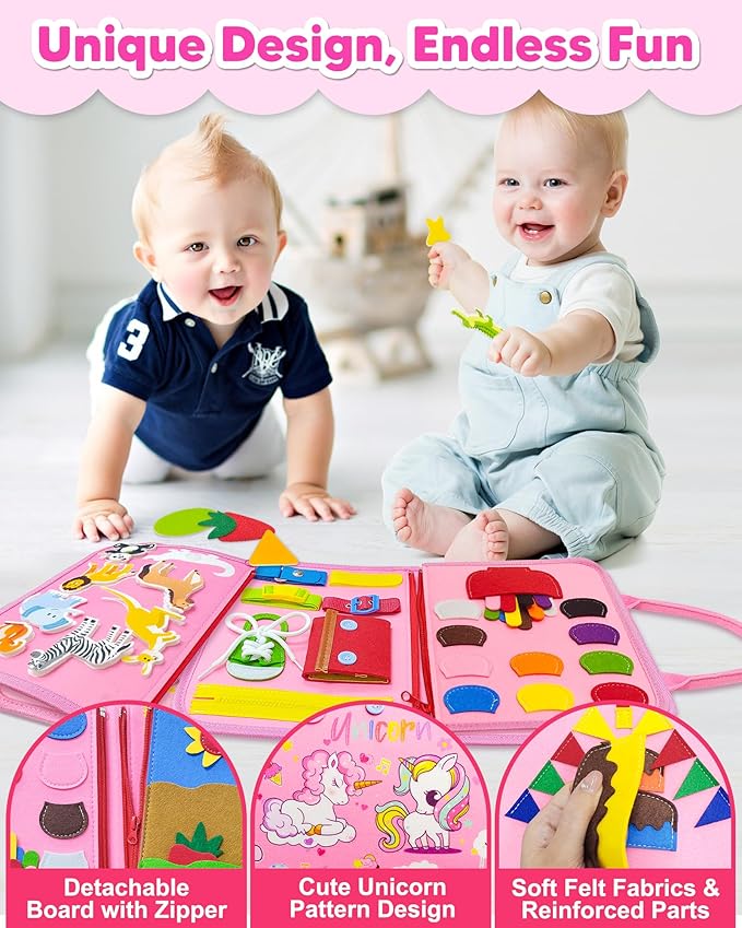 Exorany Busy Board Montessori Toys for Toddler Girl Birthday Gifts, Busy Book Sensory Learning Toys for Toddlers, Toddler Girl Airplane Car Travel Toy Educational Activities