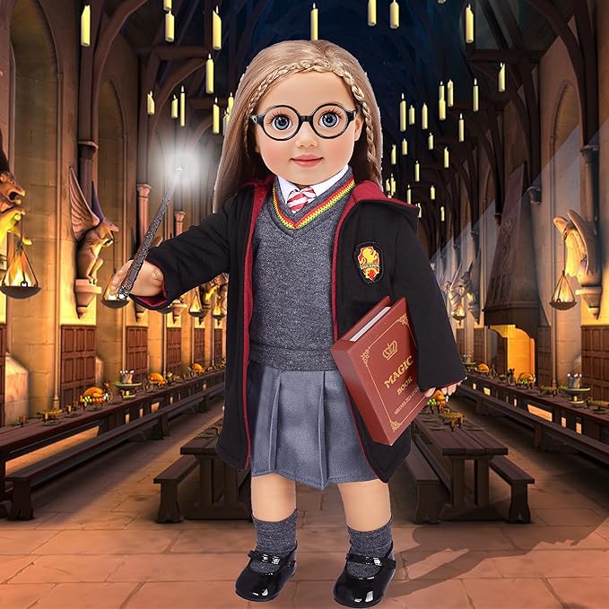 Magic School Uniform Inspired Halloween Costume Doll Clothes Clothing Outfits Accessories Set 10 Pcs for 18 inch Girl Dolls