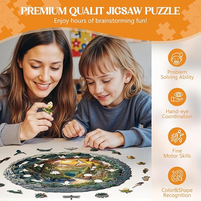 Wooden Puzzles for Adults, Wooden Jigsaw Puzzles for Adults Kids, 3D Cave Forest Unique Shaped Wood Puzzles Adult, Creative Birthday Gifts for Friends Family Game (8.5 * 8.4in 100pcs)