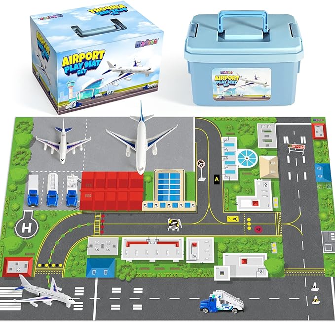 Airplane Toy Set with Planes, Trucks & Playmat - Interactive Learning Toys for Toddlers, Great Gift