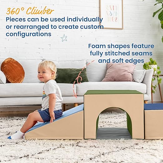 ECR4Kids SoftZone Single Tunnel Climber, Toddler Playset, Earthtone, 3-Piece