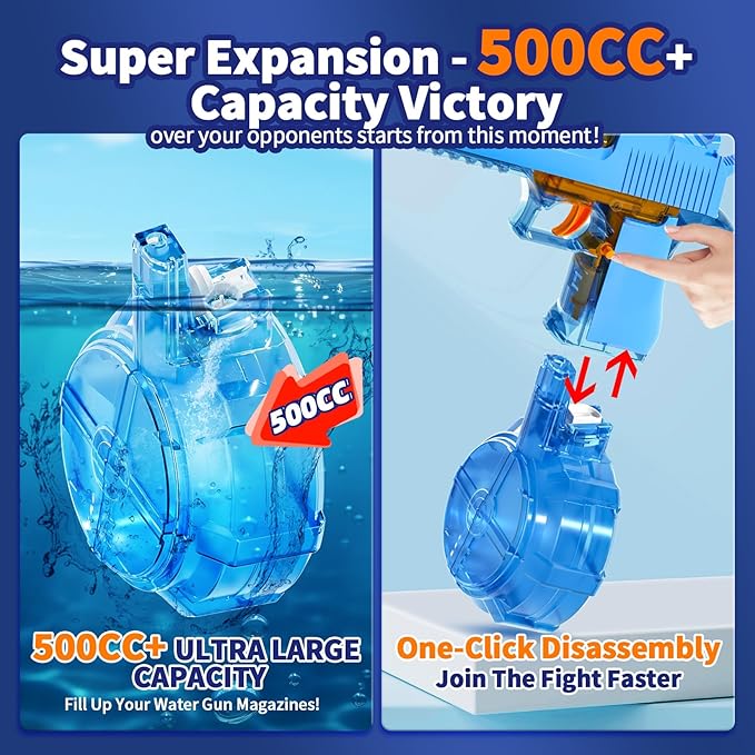 Manual Automatic Integrated Electric Water Guns with 520 Ammos - 36FT Transparent Automatic Squirt Guns Powerful Water Guns Strongest Water Blaster Summer Pool Toys for Kids & Adult