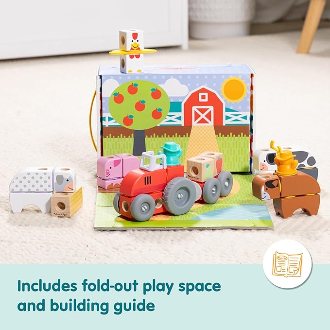 Melissa & Doug Blockables™ Farm Snap and Play, Mix and Match Connectable Wooden Building Blocks Play Set Toy for Preschool Boys and Girls (56 Pcs)
