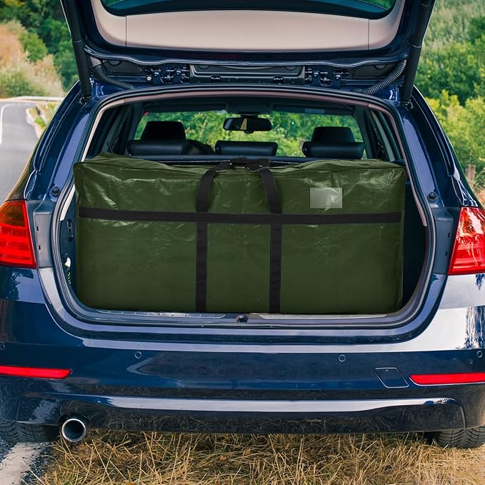 Windyun 4 Pack 69 Gallon Extra Large Storage Bag XXL Moving Bag with Zipper Handle Heavy Duty Jumbo Big Tote Box for Halloween Skeleton 4-12 Feet Christmas Tree Storage College Dorm Cloth (Army Green)