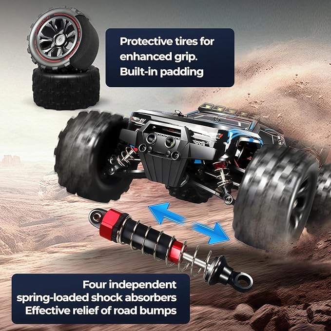 1/14 Fast RC Cars for Adults 48+ KM/H. 4WD All Terrain High Speed Remote Control Car.with 2.4 GHz Remote Control.with LED Shell Lights,Two Rechargeable Batteries Truck for Adults & Kids
