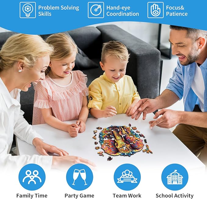 Wooden Puzzles for Adults, Mandala Elephant (M-200pcs) Wooden Jigsaw Puzzles Kids, 9.6 * 9.3in Unique Shaped Animal Wood Puzzles Adults, Fathers Birthday Family Games