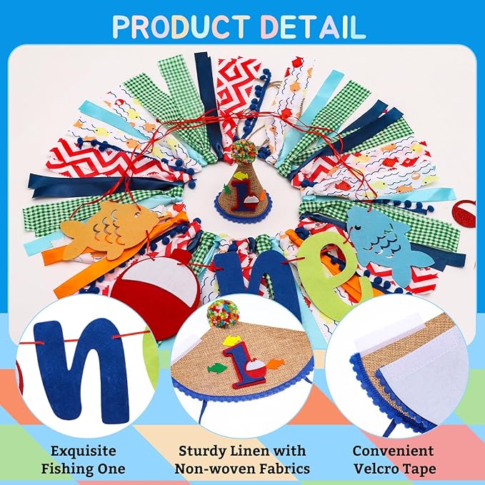 Ofishally Highchair Banner for Baby First Birthday Party Decorations Gone Fishing High Chair Tassel Garland Ofishally One Birthday Party Supplies for Boy 1st Bday Photo Props Backdrop Decors