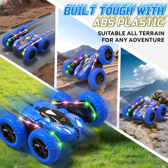 Remote Control Car RC Cars Stunt Upgraded Bilateral Strip Lights, 2.4GHz Outdoor Double-Sided Driving 360° Flips Rotating 4WD Rc Drift Truck Toy for Boys Girls Birthday Gift