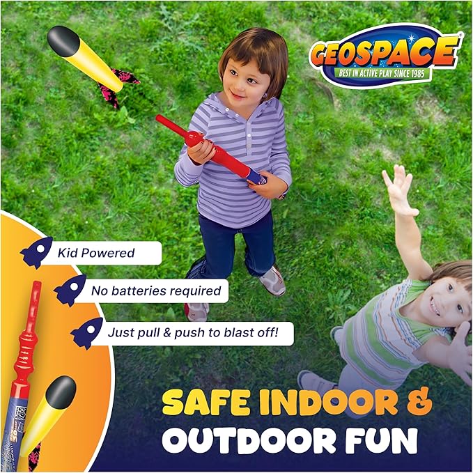 Geospace Hand Held Pump Rocket Mini Size (Single Pump) – Flying Foam Rockets Outdoor Toys for Kids, Boys & Girls – 19" Rocket Set – Hand Stomper Rockets Toy - Cool Toys for Fun