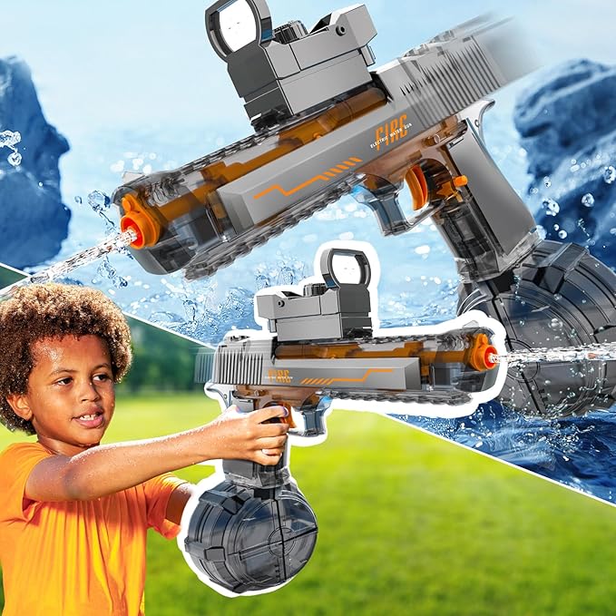Automatic Manual Dual Modes Electric Water Guns - 36FT Transparent Automatic Long Range Squirt Guns High Powerful Strongest Water Gun Best Water Gun for Summer Pool Toys for Kid & Adult - Grey