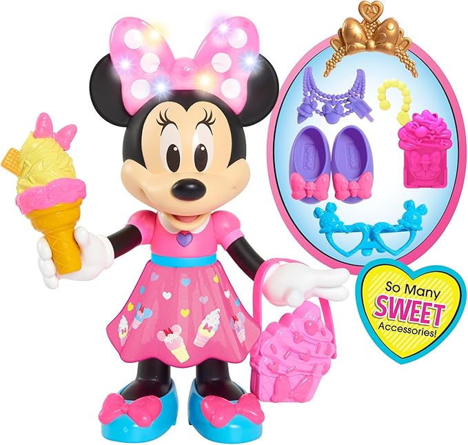 Disney Junior Sweets & Treats Minnie Mouse, Interactive 10-Inch Doll with Lights, Sounds, and Accessories, Officially Licensed Kids Toys for Ages 3 Up, Amazon Exclusive