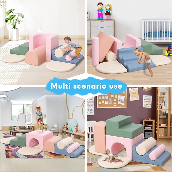 8-Piece Foam Climbing Blocks for Toddlers 1-3,PU Toddler Climbing Toys Indoor,Soft Play Climbing for Toddlers,Baby Toddler Kids Foam Climbing Blocks,Foam Soft Play Set,Foam Play Gym
