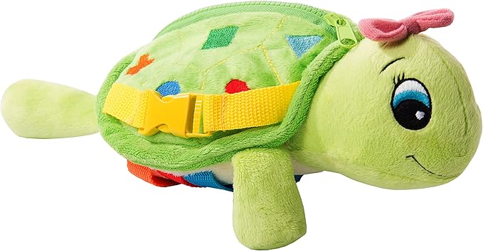 Buckle Toys Belle Turtle Stuffed Animal Montessori Toys for Toddlers 1-3 Sensory Toys to Develop Fine Motor Skills and Learn Shapes and Colors, Travel Essentials for Kids, Includes Storage Pocket