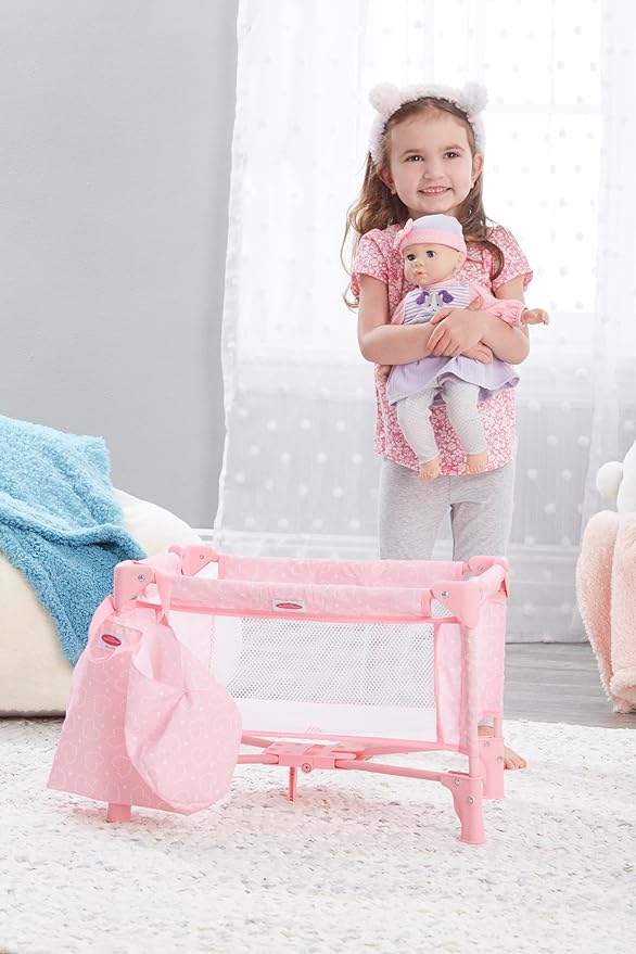 Madame Alexander Pack and Play Crib for Dolls, Pink Hearts