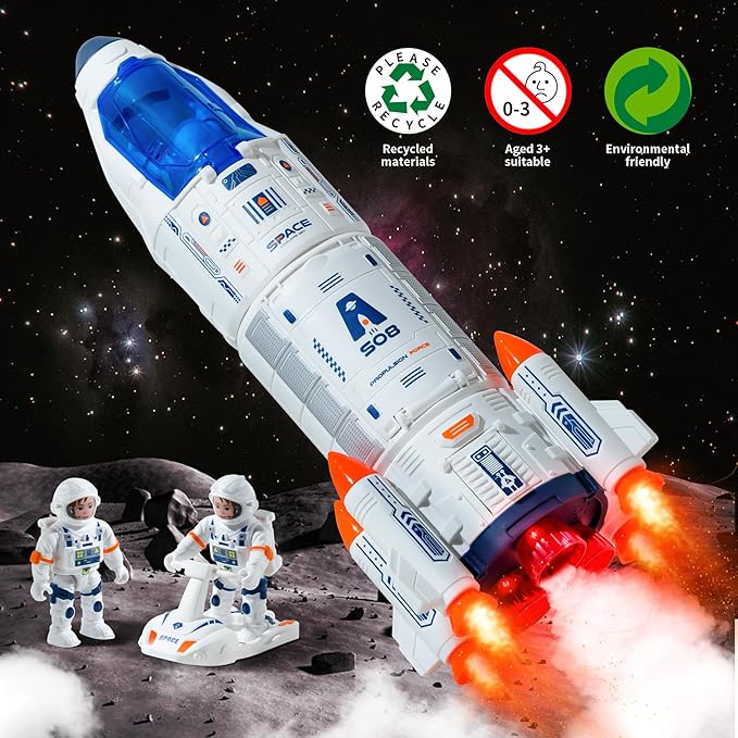 Space Shuttle Rocket Ship - Lights Up, Blast Off Sounds, Astronaut & Space Adventure Toys, Kids Science Educational