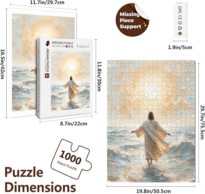Christian Puzzles for Adults 1000 Pieces - Jesus Walking on Water - Wooden Religious Jesus Puzzles Christian Gifts for Women Men Kids
