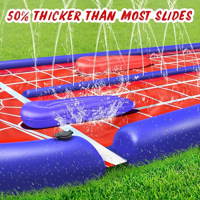 30Ft Slip Water Slide with 2 Bodyboards, Extra Long Heavy Duty Double Lane for Adults and Kids, Summer Outdoor Water Toys Outside Play Backyard Games with Sprinkler