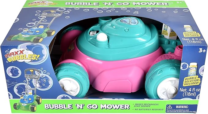 Sunny Days Entertainment Maxx Bubbles Deluxe Bubble Lawn Mower Toy – Includes 4oz Bubble Solution | Outdoor Bubble Machine for Kids | Easy to Use, No Batteries Required | Amazon Exclusive, Pink