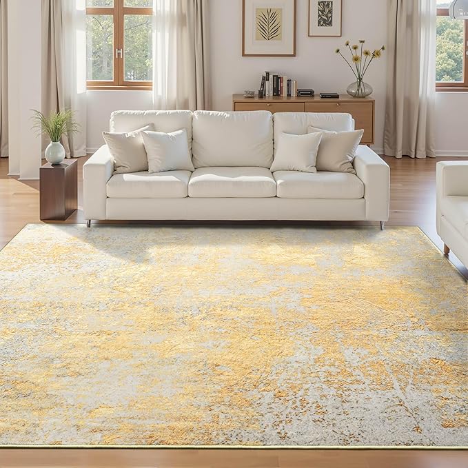 Ompaa Living Room Rug 6x9 Area Rug Washable Boho Carpet Non Slip Abstract Vintage Indoor Large Rugs for Bedroom, Classroom, College Dorm, Farmhouse, Dining Room, Kids Playroom (Orange, Silver & Gray)