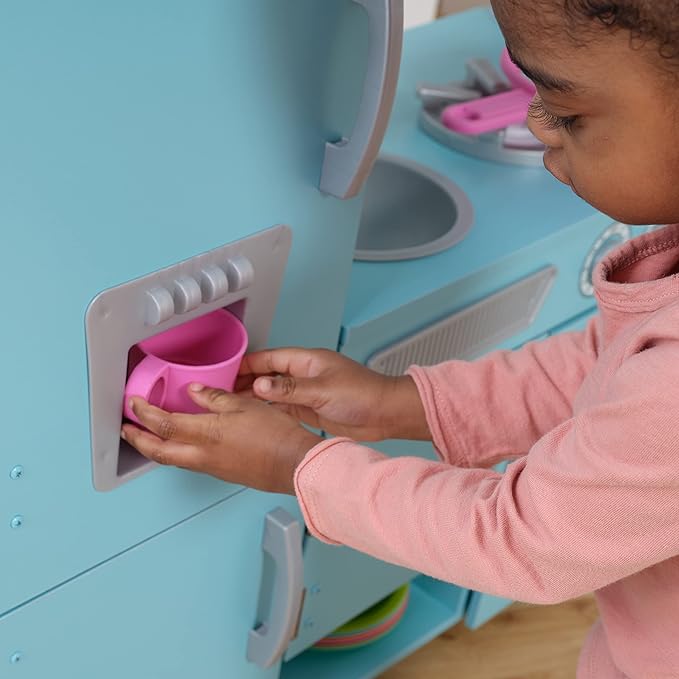 KidKraft Vintage Wooden Play Kitchen with Pretend Ice Maker and Play Phone, Blue