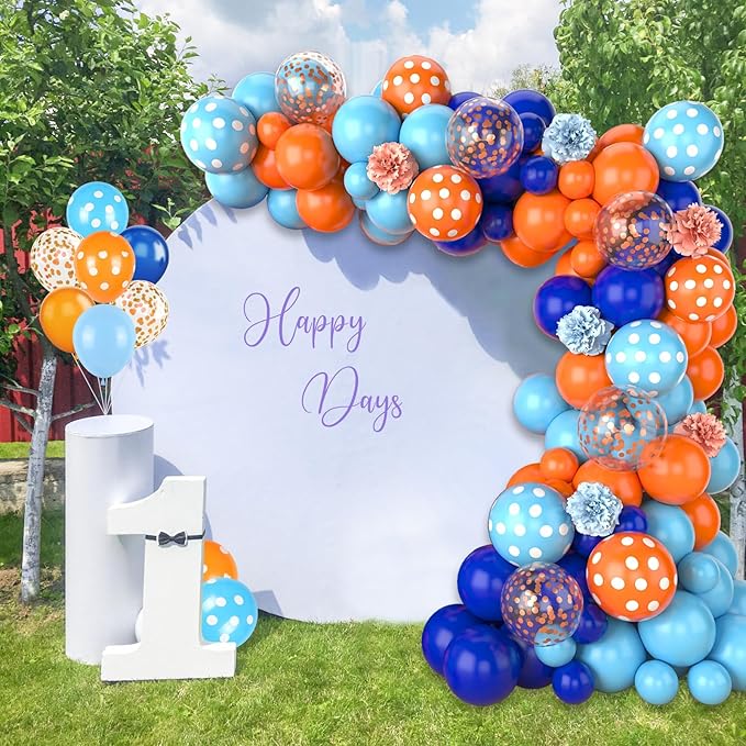 Paready Blue and Orange Balloon Arch Kit, 113Pcs Royal Blue Balloon Garland Light Blue and Orange Polka Dot Party Balloons Confetti Balloons for Birthday Party Baby Shower Wedding