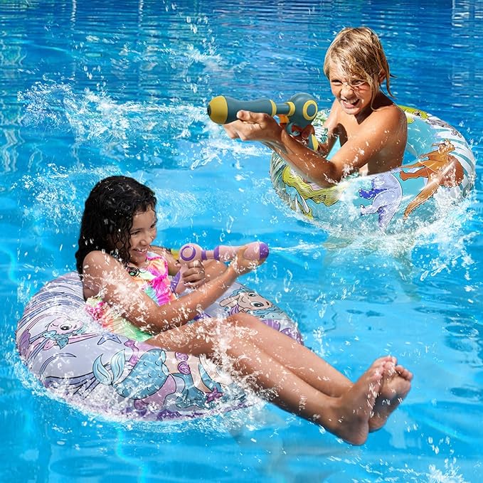 Inflatable Pool Float with Water Gun, Floaties for Adults Teens and Kids, Pool Toys for Kids Ages 8-12, Beach Inner Pool Tubes for Floating, Summer Fun Pool Party Swim Ring