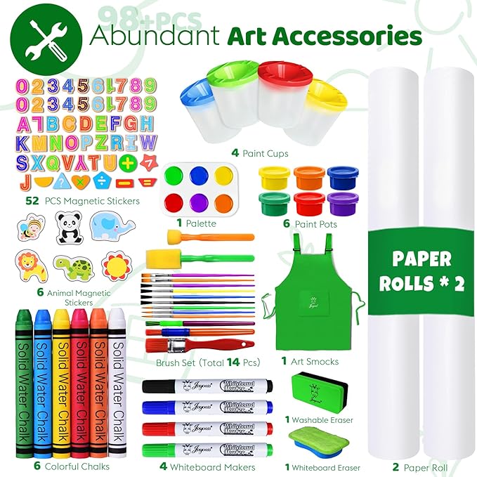 Joyooss Kids Art Easel, Double Sided with 98+ Accessories, Magnetic & Dry Erase Board for Ages 4-8