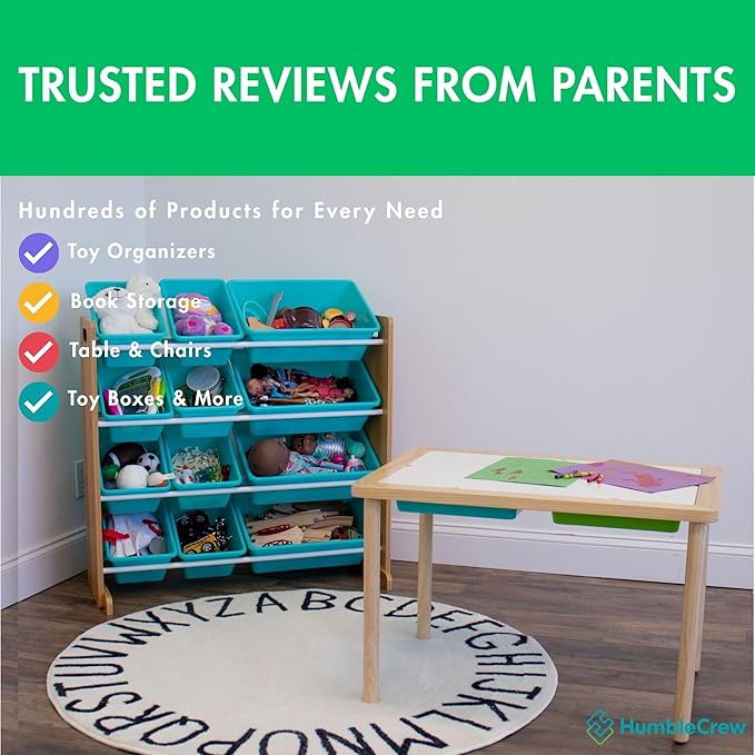 Humble Crew, Natural Wood/Aqua 12 Bin Toy Storage Organizer