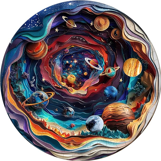 Wooden Puzzles for Adults, 3D Universe (L-300pcs) Wooden Jigsaw Puzzles Kids, 13.4 * 13.4in Unique Shaped Animal Wood Puzzles Adults, Wooden Animal Puzzles 3D Vision Flat Puzzle Gifts