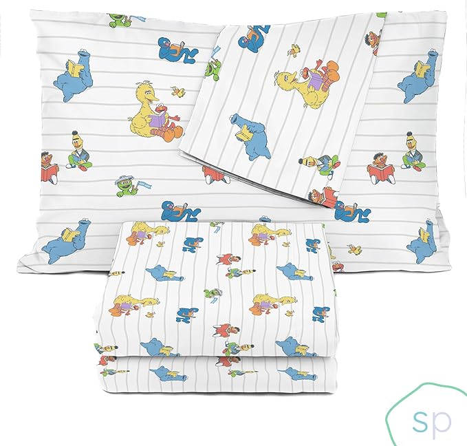 Saturday Park Sesame Street Full Sheet Set - Elmo and Cookie 4 Piece 100% Organic Cotton Sheets with Pillow Cover - GOTS & Oeko-TEX Certified