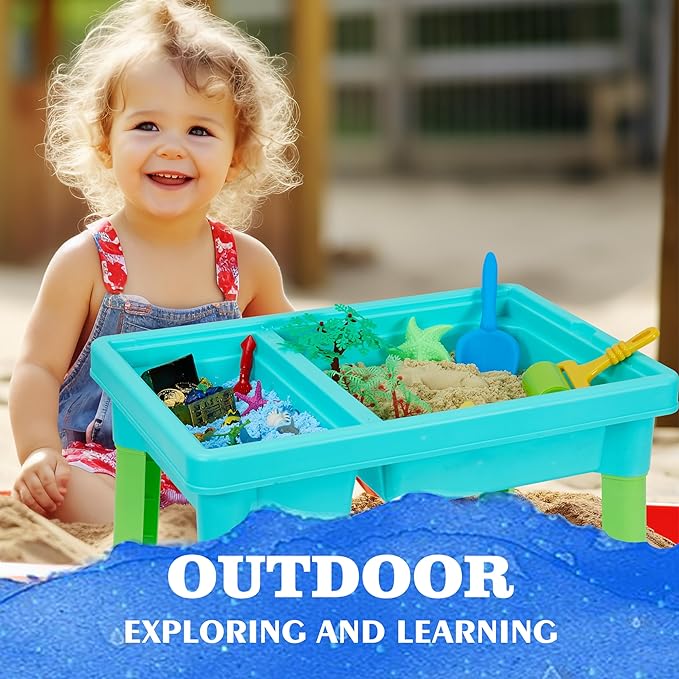 Ocean Sensory Table With Sands, Bin With Lid, Indoor Outdoor Use, Sand Art Kit for Boys and Girls, Toys for Toddlers Age 3-5, 17x11.5x10.2 Inches