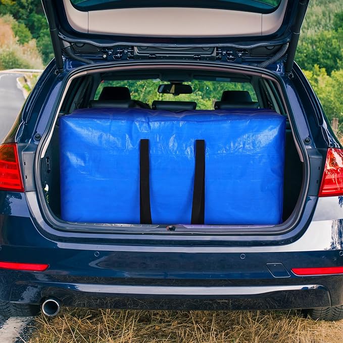 Windyun 4 Pack 75 Gallon Extra Large Storage Bags XXL Moving Bags with Zipper Handles Heavy Duty Jumbo Big Totes Box for Halloween Skeleton 4-12 Feet Christmas Tree Storage College Dorm Cloth (Blue)