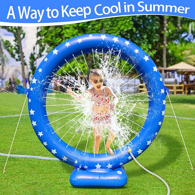 iGeeKid Sprinkler for Kids,Inflatable Sprinkler Water Toys Circular Ring Spray Toy for Kids Garden,Yard & Family Backyard Lawn Outdoor Play,Summer Water Party Supplies Outside Games Activities