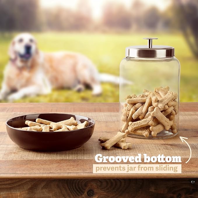 1 Gallon Large Glass Cookie Jar with Airtight Metal Lids - Food Storage Container for Freshness - For Flour, Chewy Pet Treats, Candy, Kitchen Counter Decorative or Laundry Room - Pack of 2