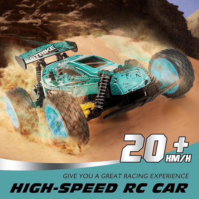 Tecnock RC Cars Remote Control Car for Kids, 1:18 Scale 20 KM/H 2WD Offroad Buggy, 2.4GHz RC Racing Car with USB-C Easy Charging & 50 Mins Playtime, Toys Gifts for Boys & Girls