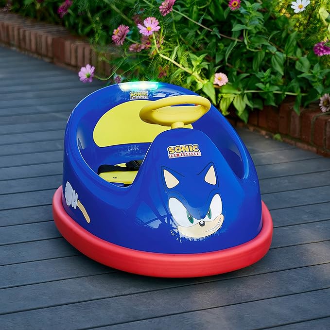 Sonic The Hedgehog Bumper Car for Kids, 2 Speed Electric Vehicle, Toddler Bumper Car with Remote Control and 360 Degree Turning, 6V Motor, LED Lights, Gifts for Toddlers, Large