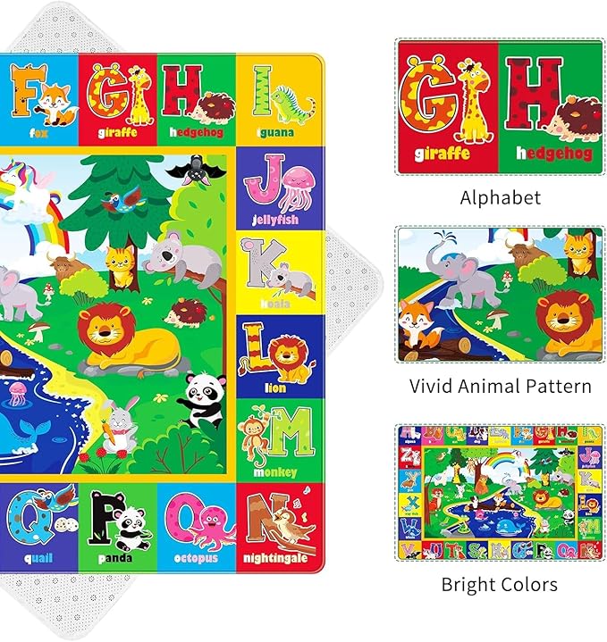 Kids Play Rug, Animals Print Baby Mat for Floor, Kids Rug for Playroom, ABC Educational Rug, Non-Toxic Soft Baby Crawling Mat, Tummy Time Mat, Nursery Rugs (Green, 47.2X31.5 INCH)